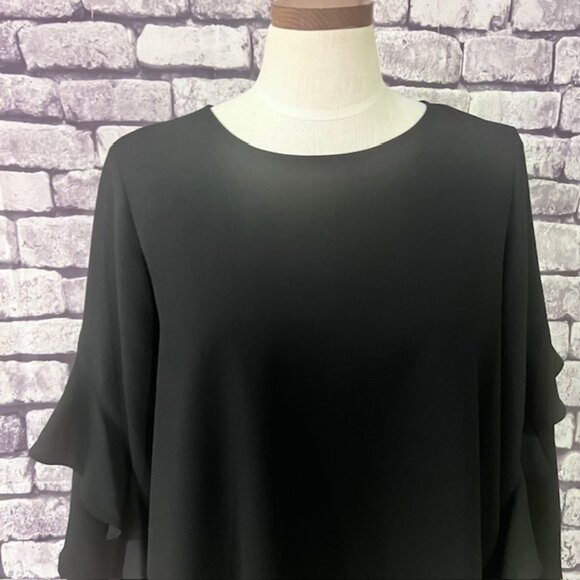Alfani NWT Black 3/4 Ruffle Sleeve Blouse Size M - Picture 2 of 8